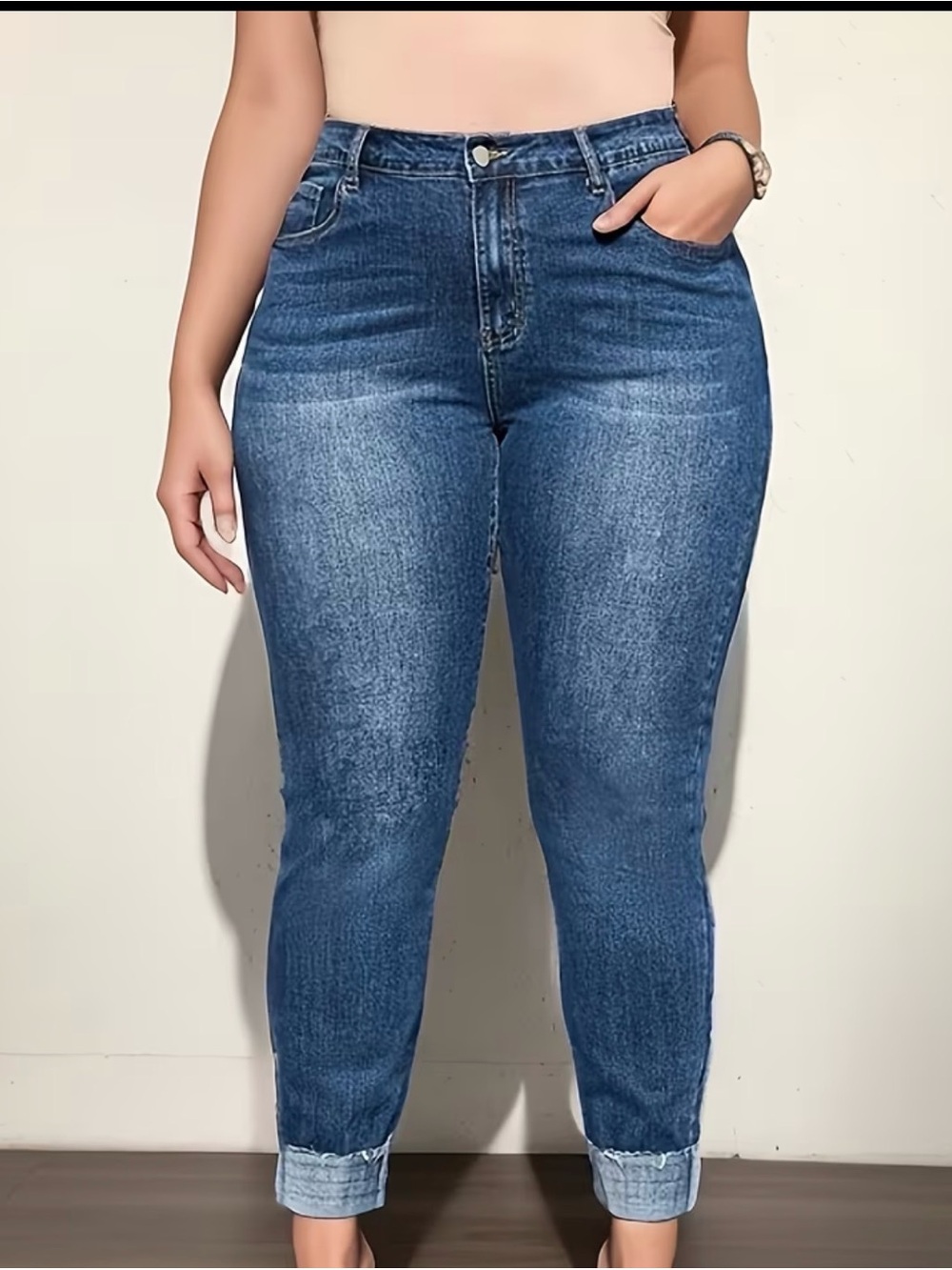 Plus Size Classic Mid-Rise Boyfriend Jeans in Blue (18) - Picture 2 of 5